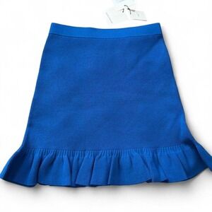 Sandro Royal Blue Waffle Knit Ruffle Hem Mini Skirt, Women's Size 4